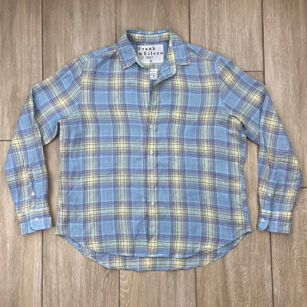 Frank & Eileen Eileen Linen Shirt Women S Blue Plaid Oversized Button Down Italy